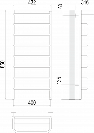 Полка П8 400х850 Электро (quick touch) Полотенцесушитель  TERMINUS Старый Оскол - фото 3