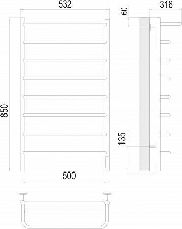 Полка П8 500х850 Электро (quick touch) Полотенцесушитель  TERMINUS Старый Оскол - фото 3
