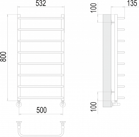 Стандарт П8 500х800  Полотенцесушитель  TERMINUS Старый Оскол - фото 3